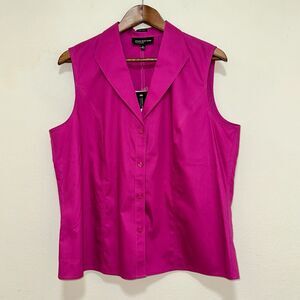 NWT Jones New York Women Tank Top 16W Fuchsia NON IRON Cotton Wing Collar $64‎